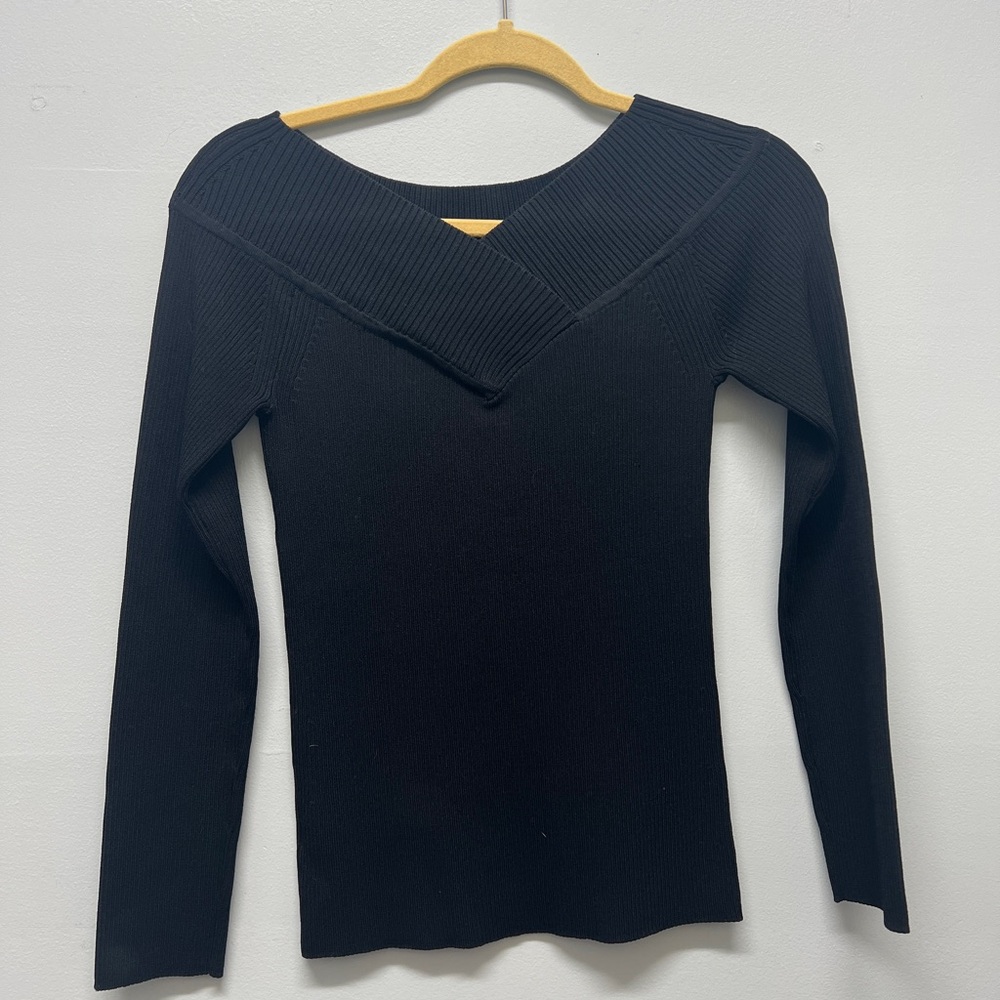 EUC reversible Black Ribbed Long Sleeve Top